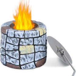 Table Top Firepit Bowl, Tabletop, Concrete Mini Indoor Outdoor Decor, Portable Small S'mores Maker for Balcony Patio with Extinguisher 