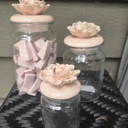 Pink Ceramic Flower Glass Containers
