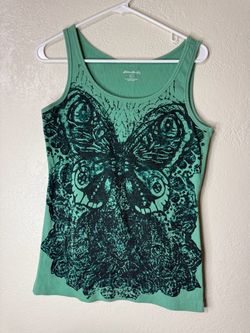 Eddie Bauer Turquoise Green Tank Top Butterfly graphic, size L.