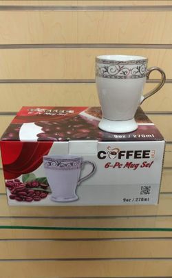 6pc _ Porcelain Mug / Cup set _ silver ( NEW ) tea / coffee