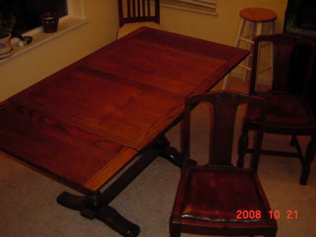 Antique  Draw leaf, oak dining table & Chairs
