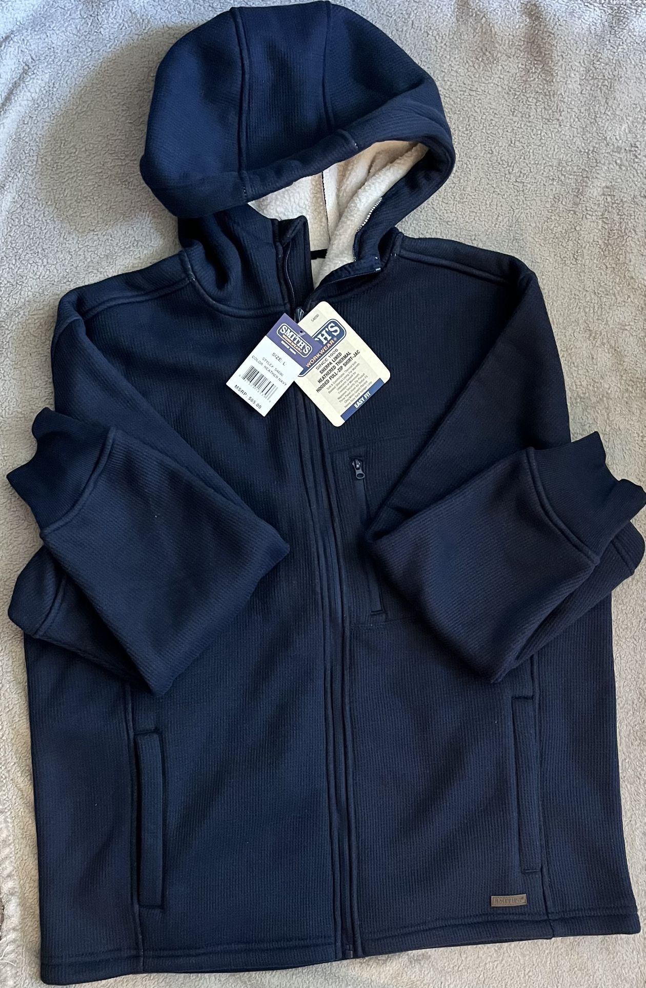 Smith's Workwear Men's Sherpa Lined Hooded Full-zip Jacket - Color: NAVY - Size: L