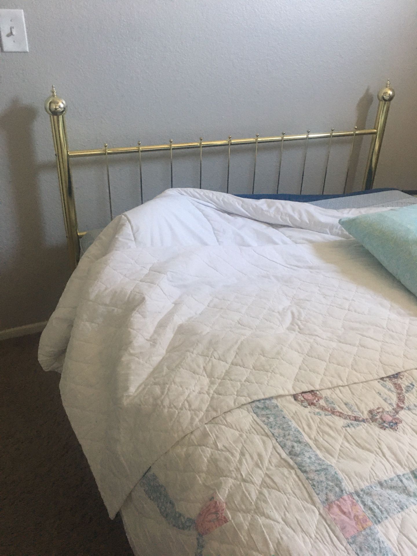 Brass head board, frame and mattresses