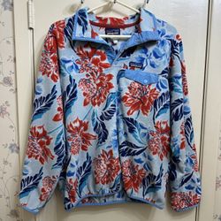 Patagonia Synchilla Hawaiian Foral Fleece 1/4 Snap Pullover Sweater Size Womens Large