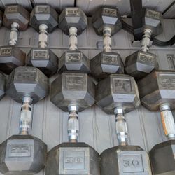 Rubber Hex Dumbbells 540lbs & Rack
