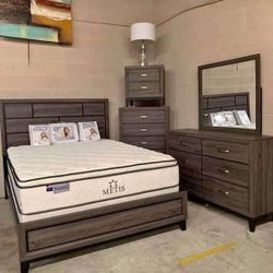 Brand New/ Gray Panel Bedroom Set/ Bed,dresser, Mirror, Nightstand// Mattress Sold Separately 