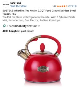 Brand New Susteas Whistling Tea Kettle 2.7QT Red
