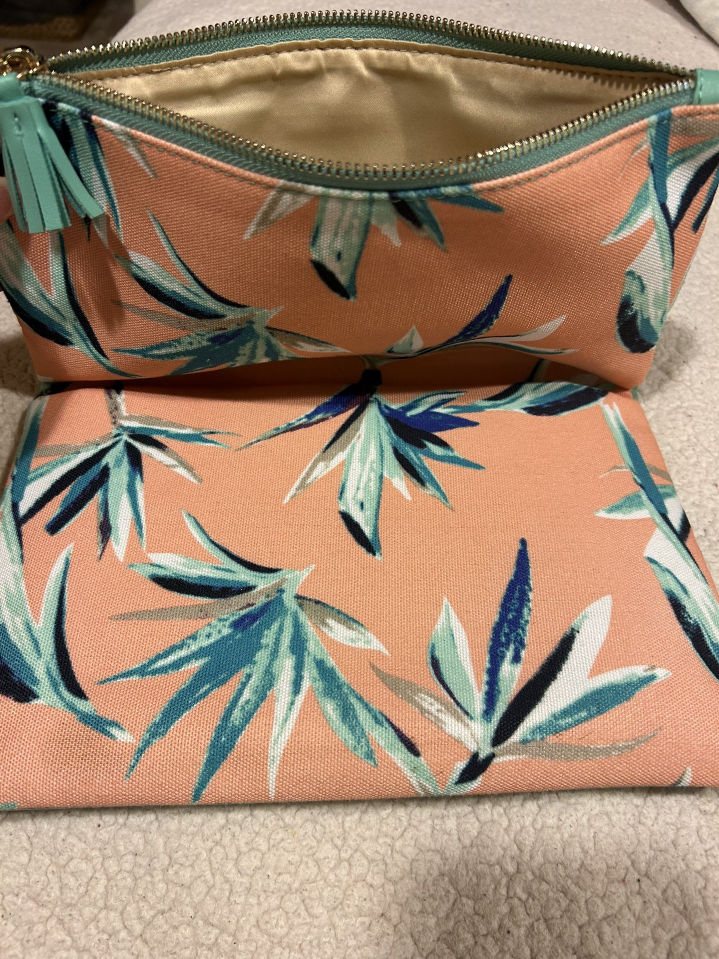 Rachel Pally Coral Multi Zip Closure Clutch Or Cosmetic Bag