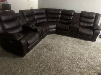 Brown leather sectional