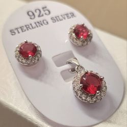 Round 3.75 Ruby & White Topaz Jewelry Set