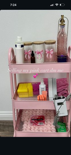 Pink metal rolling cart