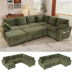Brand New Super Soft Corduroy 7 Seater Storage Sectional Sleeper (See pics & description)
