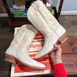 Bone Sued White Python Cowboy Boots 