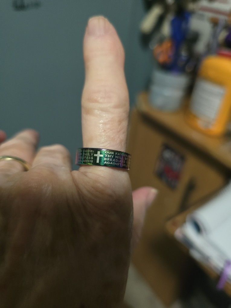 Size 12 Blue Stainless Steel Band With The Lords Prayer