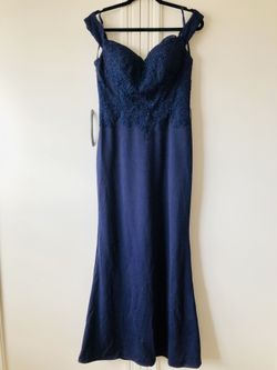 Formal Long Navy Blue Off Shoulder Dress size 10