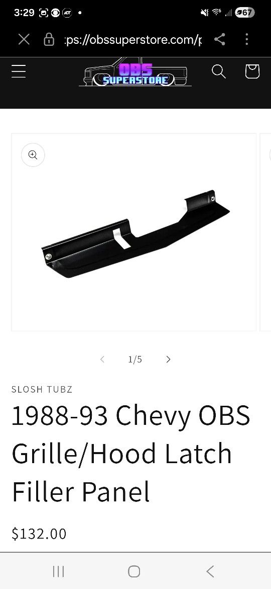 88-93. Chevy. OBS. Grille Hood Latch Filler Panel.