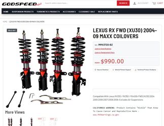 (Open Box) Godspeed MMX3720 MAXX Damper Lowering Coilovers Kit Strut Shock Spring Suspension For Lexus RX FWD (XU30) 2004-09