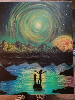 "Another Dimension." Rick and Morty inspired local spray paint art on canvas