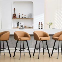 New assembled Bar Stools Set of 4, 30" Swivel Bar Height Bar Stools with Back and Arms, Faux Leather Kitchen Barstools Bar Height for Kitchen Island (