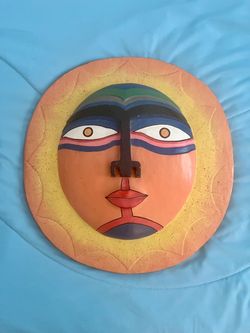 Vintage Hand Carved Wooden Sun Mask/Folk Art