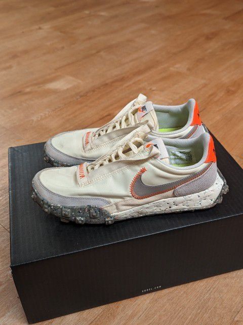Nike Waffle Racer Crater Shoes, Coconut Cream White, Grey