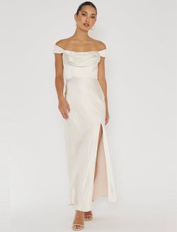 Elegant champagne satin maxi dress from Selfie Leslie , small, brand  new with Tags.