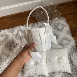 Flower Girl Basket + 2 Ring Bearer Pillows 