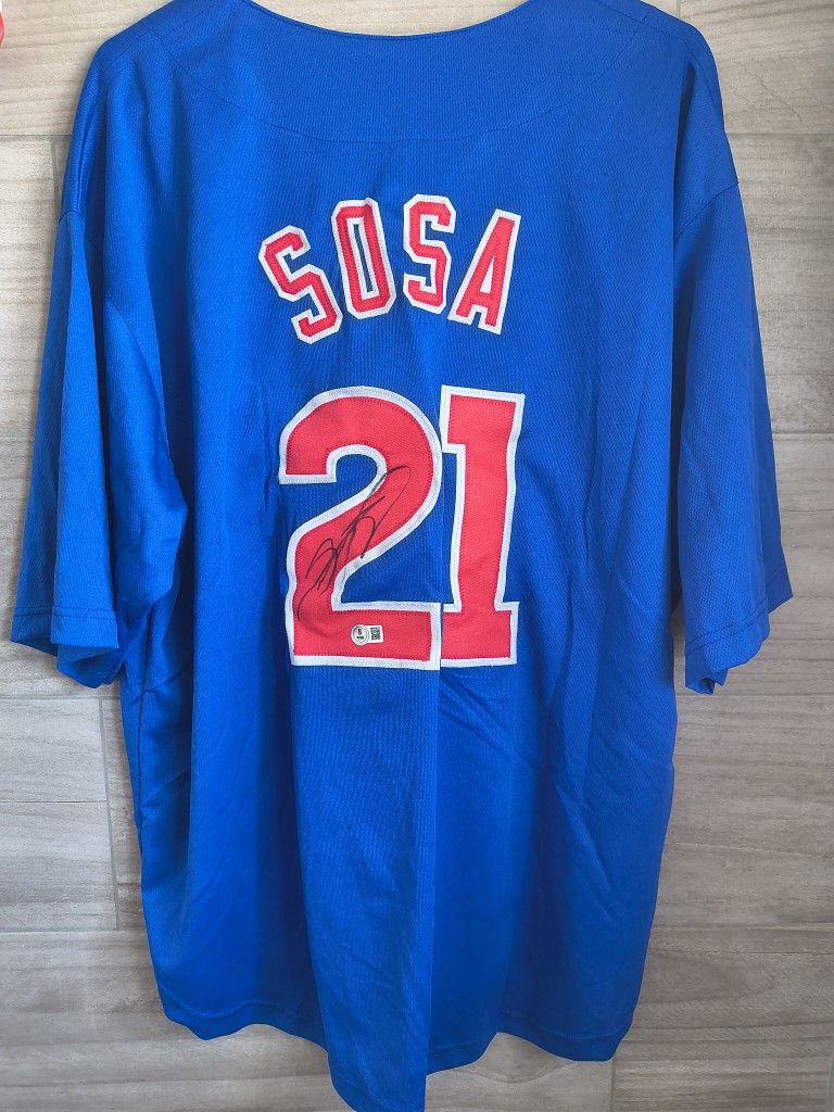 $100 Sammy Sosa Chicago Cubs #21 Custom  Jersey  Witnessed autograph authentic Beckett Certified