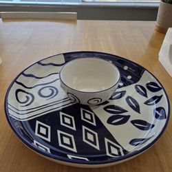 Blue & White Handpainted Chip & Dip Serving Platter Set (2-Piece)