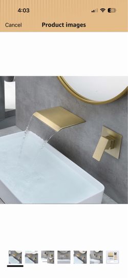 DASAN Wall Mount Waterfall Bathroom Faucet Brushed Gold in Wall Sink Faucet, Single Handle Wall Mounted Modern Faucet for Bathroom with Upgraded Rough
