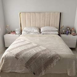 Queen Bed With 2 Nightstands And Mattress/$350