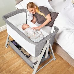 Bassinets Baby Bedside Sleeper for Infants with Storage Basket, Bassinet for Newborn, Adjustable Bedside Crib,Travel Bag Included