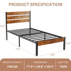 Platform Bed Frame with Wood Headboard and Footboard new on box