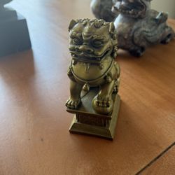 Asian Copper Evil Fu Foo Dog Lion Statue Pai