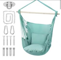 Green Cotton Rope Swing Hammock Chair with Fixed Kit and Cushion  Brand new in box - Assembly is required  cash only  Pickup only (Anaheim)
