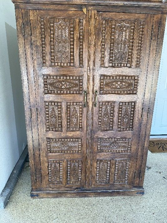 Hand Carved Mahogany Armoire Closet