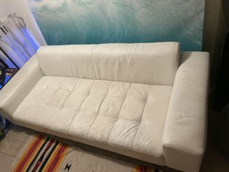 DESIGNER WHITE COUCH - FAUX LEATHER USED 