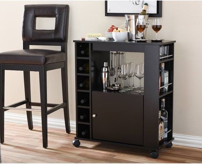 New Mobile Wood Modern Dry Bar Storage Wine Cabinet