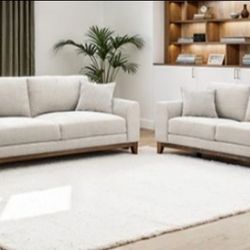 Brand New Grey Mid-Century Modern Style Sofa & Loveseat