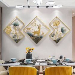 Metal Wall Art Dining Room Wall Art Decor 3 Piece Large Modern Wall Sculptures 3D Ginkgo Leaf
