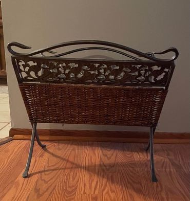 Metal And Rattan Magazine Rack 