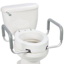 White 3.5 Inch Elongated Raised Toilet Seat with Removable Padded Handles 300 lbs Capacity