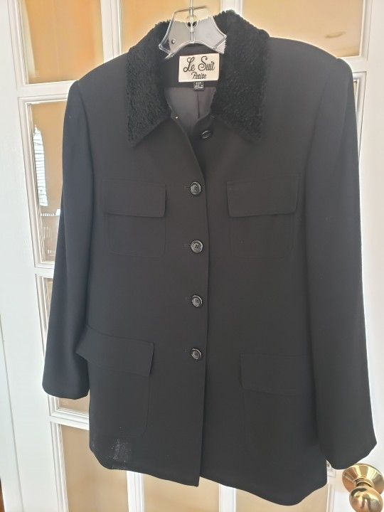 Le Suit Petite Women's Classic Black Lightweight Pea Coat Size: 10P