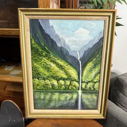 Vintage Hawaiian Waterfall Art 1970’s Painting Takebayashi