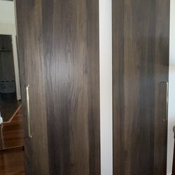 2 Almost New PAX IKEA STORKLINTA Doors, Dark Brown/Oak Effect, 19 1/2 x 76 5/8" With Handles