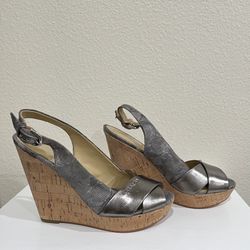 Coach Jessy Silver Pewter Slingback Wedges Size 5B