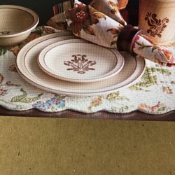 5 Piece Place Setting For 12, Brown Village Pattern