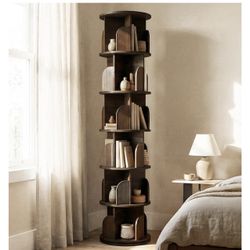 Brand New In The Box- 6-Tier Rotating Bookshelf with 18″ Wide Shelves, Solid Wood Bookcase for Living Room, Bedroom & Kids Room, Space-Saving Corner B