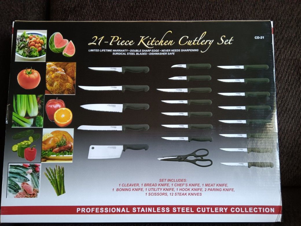 Chef Deluxe Miracle Edge 21-Piece Stainless Steel Kitchen Cutlery Set (New In Box)