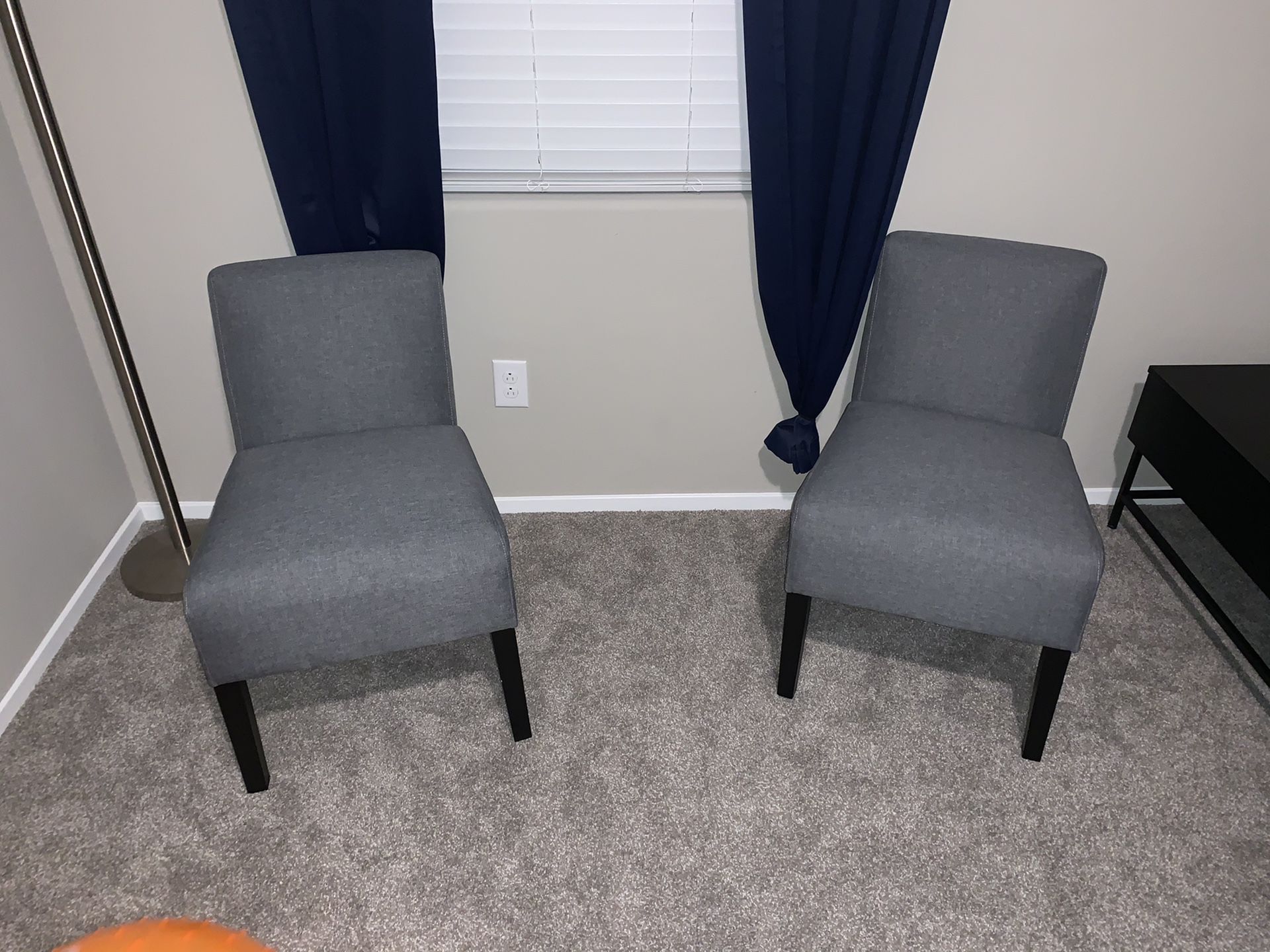 2 grey accent chairs